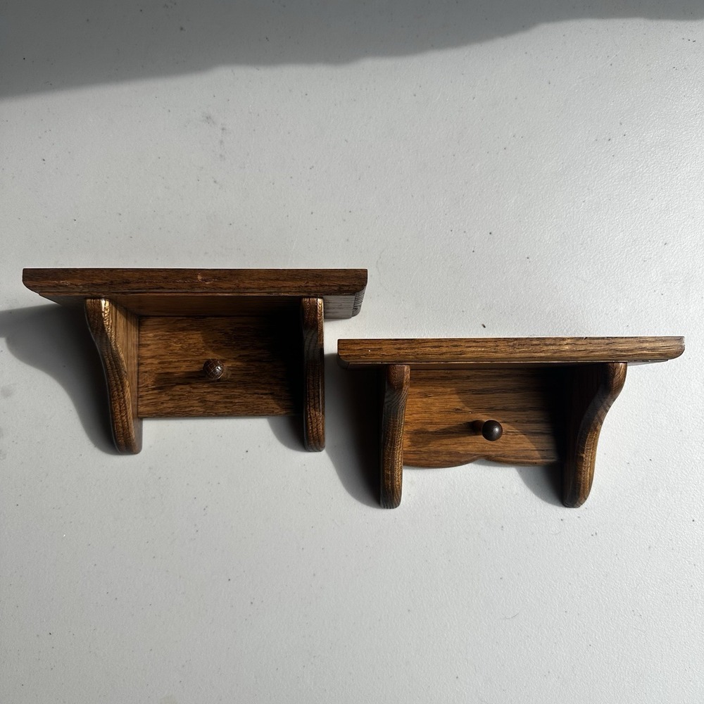 Vintage Solid Oak Wood Wall Shelf Set 7" Cabin Farmhouse Cottage Granny Decor